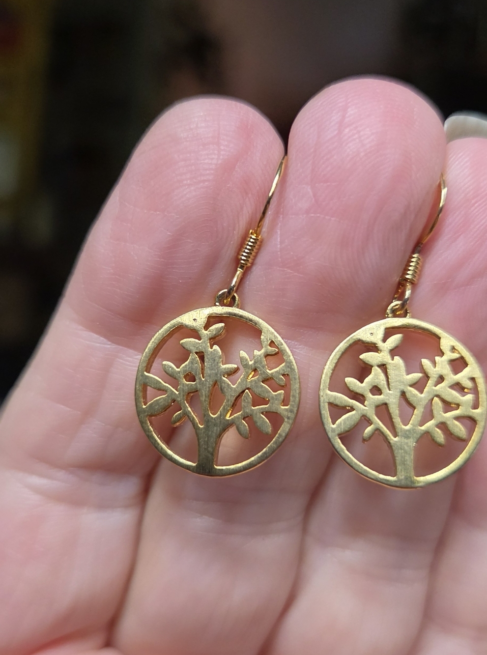 Tree of Life 24k Gold Drop Earrings 1/2" - Picture 7 of 7